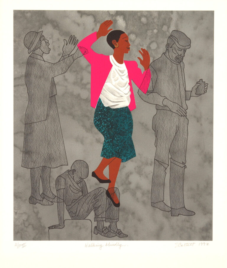 Elizabeth Catlett, Walking Blindly, 1992; Lithograph on paper, 22 3/4 x 18 3/4 in.; National Museum of Women in the Arts, Purchased with funds donated in memory of Florence Davis by her family, friends, and the Women's Committee of the National Museum of Women in the Arts
