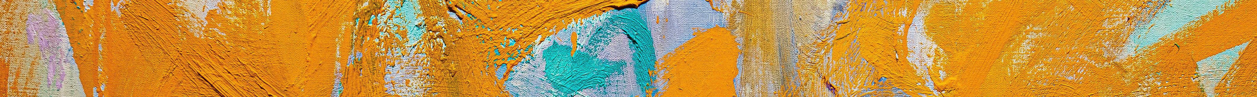 Close-up detail of an abstract painting with very thick and gestural brushstrokes of mostly orange paint.