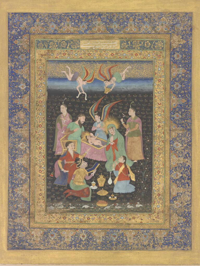 Unknown artist, Adoration of the Christ Child, ca. 1630; Opaque watercolor and gold on paper, 6 1/8 x 4 3/8 in.; National Museum of Asian Art; inv. F1907.267