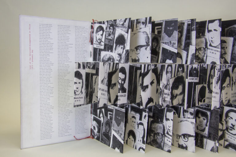 Maria Veronica San Martin, In Their Memory, 2012; Artist’s book; Courtesy of the artist; Photo by Emily Shaw, Betty Boyd Dettre Library & Research Center, National Museum of Women in the Arts