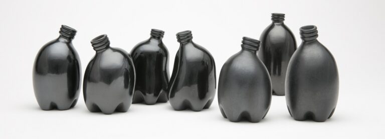 Jami Porter Lara, Go On Now, 2016; Pit-fired clay, 108 sculptures, 3–6 x 2 ½–3 ½ in. diameter each; Courtesy Central Features Contemporary Art; Photo by Addison Doty