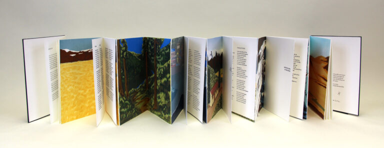 Magdalena Cordero, Poems by Gabriela Mistral, Translations by Ursula K. Le Guin, Long Chilean Gaia, 2016; Artist’s book; Photo by Emily Shaw, Courtesy of Betty Boyd Dettre Library & Research Center