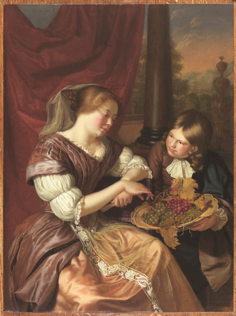 Maria Schalcken, Boy Offering Grapes to a Woman, ca. 1675–82; Oil on panel; On loan from the Leiden Collection, New YorkOil on panel; On loan from the Leiden Collection, New York