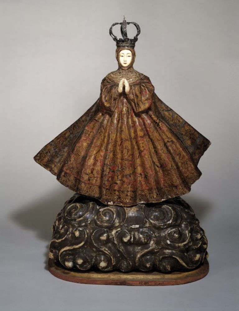 Unknown artist, Virgin of the Immaculate Conception, 18th century; Wood, ivory, pigment, gilding, gessoed cloth, and silver, 25 7/8 x 27 x 10 1/4 in.; Brooklyn Museum, Frank L. Babbott Fund; inv. 42.384
